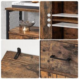 VASAGLE Industrial Storage Cabinet Sideboard Drawer Adjustable Shelf Steel in Brown - thumbnail 5