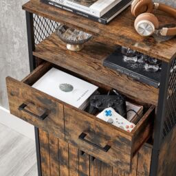 VASAGLE Industrial Storage Cabinet Sideboard Drawer Adjustable Shelf Steel in Brown - thumbnail 6