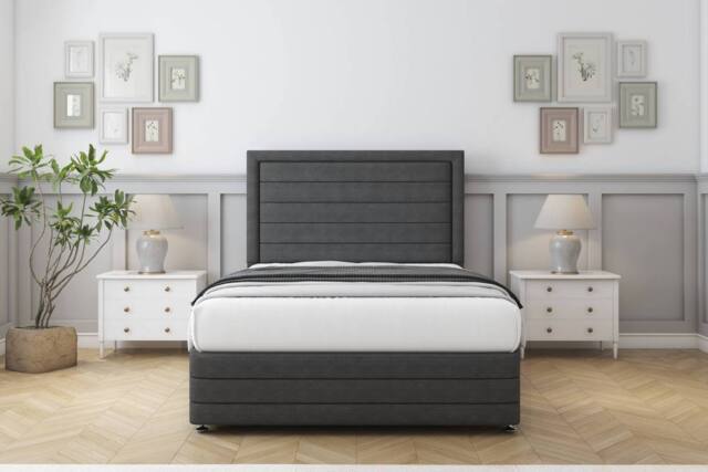 "Comfort Beds Anna Dumfries Divan Set No Drawers-54"" Headboard-Footboard in Dark Grey - Size: Double" - image 1
