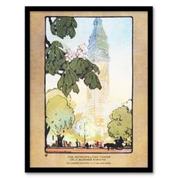 "Artery8 The Metropolitan Tower on A Summer Evening Elmer Framed Wall Art Print in Orange - Size: W12"" x H16""" - thumbnail 1