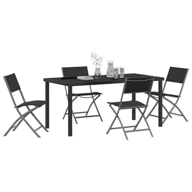 Berkfield Home Practical 5 Piece Garden Dining Set Black Textilene & Steel - image 1