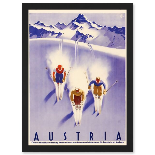 Artery8 Winter Sport Austria Ski Snow Alps Blue Cross Country A4 Artwork Framed Wall Art Print in Black - image 1