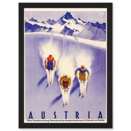 Artery8 Winter Sport Austria Ski Snow Alps Blue Cross Country A4 Artwork Framed Wall Art Print in Black - thumbnail 1