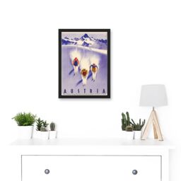 Artery8 Winter Sport Austria Ski Snow Alps Blue Cross Country A4 Artwork Framed Wall Art Print in Black - thumbnail 2