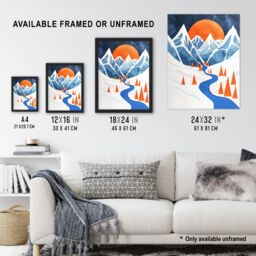 Artery8 Abstract River Mountain Winter Snow Landscape Framed Wall Art in Blue - Size: A4 - thumbnail 3