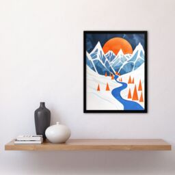 Artery8 Abstract River Mountain Winter Snow Landscape Framed Wall Art in Blue - Size: A4 - thumbnail 4