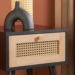 Birlea Croxley 1 Drawer Rattan Bedside in Black - thumbnail 3