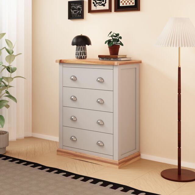 Cabinet Bits Bomporto 4 Drawer Chest of Drawers Chrome Cup Handle in Light Grey - image 1