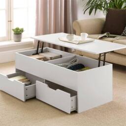 Nordara White Lift Top Wooden Coffee Table with 2 Large Storage Drawers - Size: 100 cm x 80 cm - thumbnail 6
