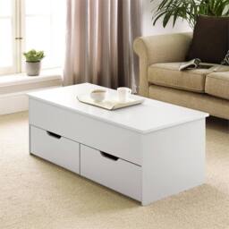 Nordara White Lift Top Wooden Coffee Table with 2 Large Storage Drawers - Size: 100 cm x 80 cm - thumbnail 5