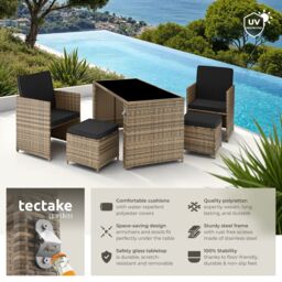 tectake Garden Table & Chairs Palermo in Natural - Size: 4 Person - thumbnail 2