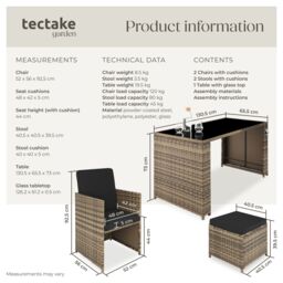 tectake Garden Table & Chairs Palermo in Natural - Size: 4 Person - thumbnail 6
