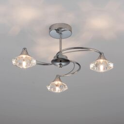 Harper Living Polished Chrome Spiral 3 Light Semi Flush Ceiling Light in Silver
