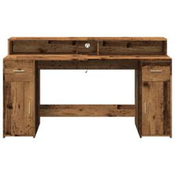 Berkfield Home Desk with LED Lights Old Wood 160x55x91 cm Engineered Wood in Brown - Size: 160 x 55 x 91 cm - thumbnail 6