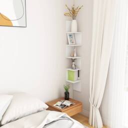 Berkfield Home Wall Corner Shelf White 20x20x127.5 cm Engineered Wood - thumbnail 5