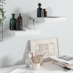 Berkfield Home Floating Wall Shelves 2 pcs High Gloss White 23x23.5x3.8 cm MDF - thumbnail 1