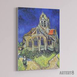 "Artery8 The Church at Auvers Oil Painting Van Gogh Canvas Wall Art in Blue - Size: W18"" x H24""" - thumbnail 2