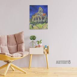 "Artery8 The Church at Auvers Oil Painting Van Gogh Canvas Wall Art in Blue - Size: W18"" x H24""" - thumbnail 3