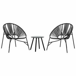 Berkfield Home Garden Chair Set 3 pcs Black Poly Rattan - thumbnail 2