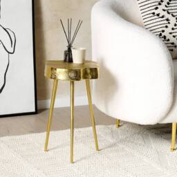 Wyld and Coco Gold Metal Side Table 50cm - Gloss Wood Effect End Table - thumbnail 1