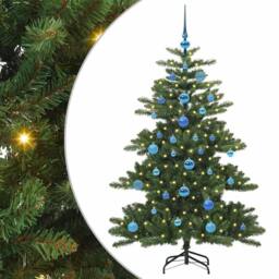 Berkfield Home Elegant Artificial Hinged Christmas Tree with 150 LEDs 150 cm PVC in Green - thumbnail 3