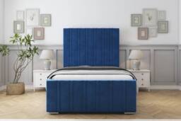"Sloomy Radcliffe Plush Bed Frame With 50"" Upholstered Headboard in Navy - Size: Double"
