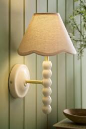 ValueLights Bobbins Cream Bobble Wall Light & Colour Trim Linen Lamp Shade in Baby Pink - thumbnail 2