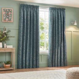 Wylder Nature Grantley Floral Jacquard Pencil Pleat Curtain Pair in Blue - Size: 117 cm width x 137 cm drop - thumbnail 5