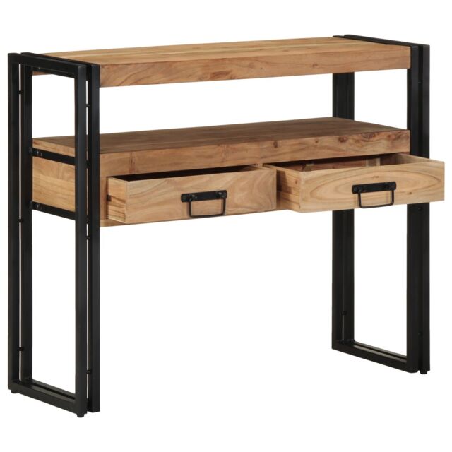 Berkfield Home Console Table Black 90x33x75 cm Solid Acacia Wood & Metal in Brown - Size: 90 x 33 x 75 cm - image 1