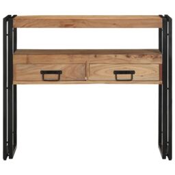 Berkfield Home Console Table Black 90x33x75 cm Solid Acacia Wood & Metal in Brown - Size: 90 x 33 x 75 cm - thumbnail 5