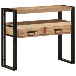 Berkfield Home Console Table Black 90x33x75 cm Solid Acacia Wood & Metal in Brown - Size: 90 x 33 x 75 cm - thumbnail 4