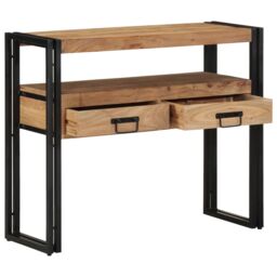 Berkfield Home Console Table Black 90x33x75 cm Solid Acacia Wood & Metal in Brown - Size: 90 x 33 x 75 cm - thumbnail 1