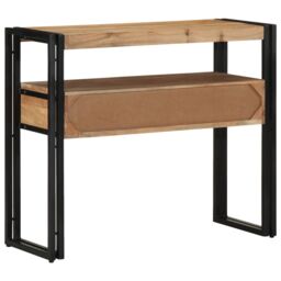 Berkfield Home Console Table Black 90x33x75 cm Solid Acacia Wood & Metal in Brown - Size: 90 x 33 x 75 cm - thumbnail 7