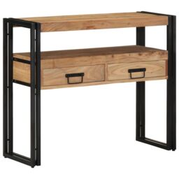 Berkfield Home Console Table Black 90x33x75 cm Solid Acacia Wood & Metal in Brown - Size: 90 x 33 x 75 cm - thumbnail 2