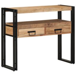 Berkfield Home Console Table Black 90x33x75 cm Solid Acacia Wood & Metal in Brown - Size: 90 x 33 x 75 cm - thumbnail 3