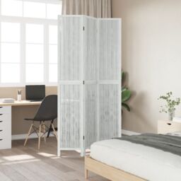 Berkfield Home Room Divider 3 Panels White Solid Wood Paulownia - thumbnail 3