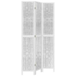Berkfield Home Room Divider 3 Panels White Solid Wood Paulownia - thumbnail 2