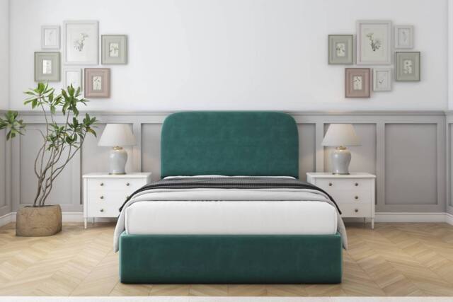 "Sloomy Belvoir Plush Bed Frame With 45"" Upholstered Headboard in Emerald - Size: Super King" - image 1