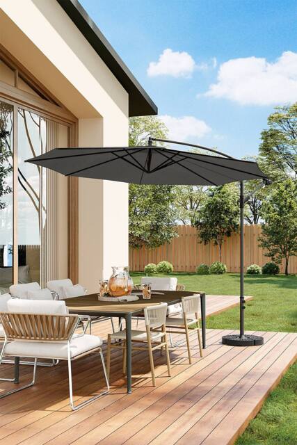 Living and Home Outdoor 3M Large Cantilever Parasol with Cross and Fillable Base in Black - image 1
