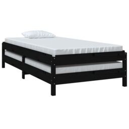 Berkfield Home Stack Bed Black 75x190 cm Small Single Solid Wood Pine - thumbnail 5