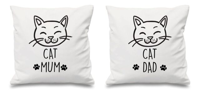 "60 SECOND MAKEOVER Cat Mum Cat Dad White Cushion Covers 16"" x 16"" Couples Cushions Valentines Anniversary Boyfriend - Size: 40 cm x 40 cm"