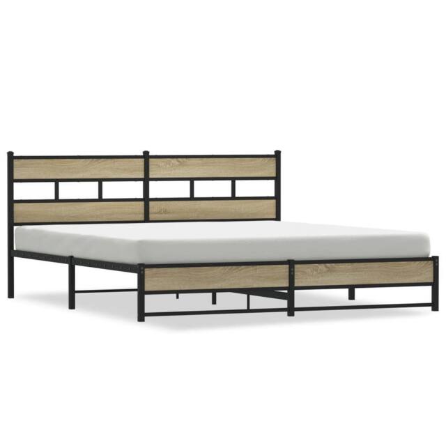 Berkfield Home Metal Bed Frame without Mattress Sonoma Oak 200x200 cm in Brown - image 1