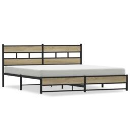 Berkfield Home Metal Bed Frame without Mattress Sonoma Oak 200x200 cm in Brown - thumbnail 1