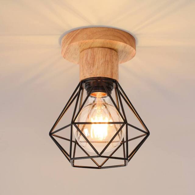 COMELY Industrial Ceiling Light, Ceiling Light Made of Wood & Metal, E27 - image 1