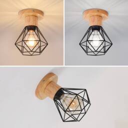 COMELY Industrial Ceiling Light, Ceiling Light Made of Wood & Metal, E27 - thumbnail 5