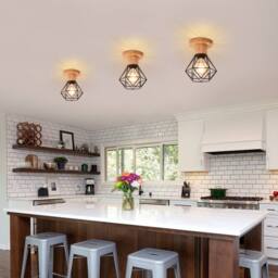 COMELY Industrial Ceiling Light, Ceiling Light Made of Wood & Metal, E27 - thumbnail 2