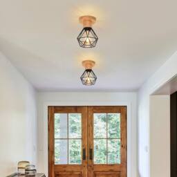 COMELY Industrial Ceiling Light, Ceiling Light Made of Wood & Metal, E27 - thumbnail 4