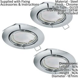 Loops 2 PACK 3 PACK Flush Adjustable Ceiling Downlight Chrome Steel 3x 5W GU10 in Metallics - thumbnail 2