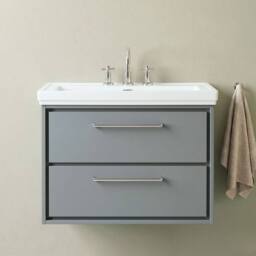 Balterley Bathroom Wall Hung 2-Drawer Vanity Unit, Fireclay Basin, Grey, 800mm in Grey - thumbnail 3