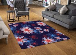 Benjamin Tate Design Red White & Blue Flower Print Rug in Natural - Size: Large - thumbnail 2